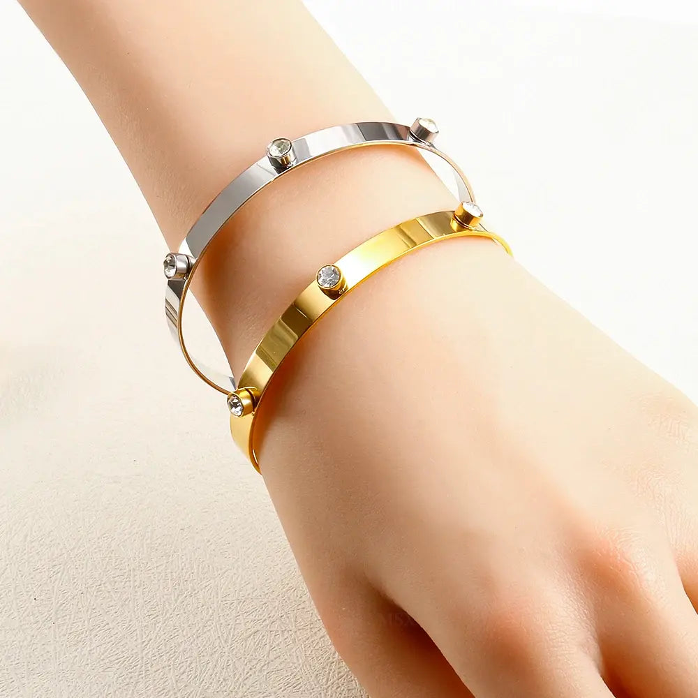Stainless Steel Crystal Cuff Bracelet Bangle