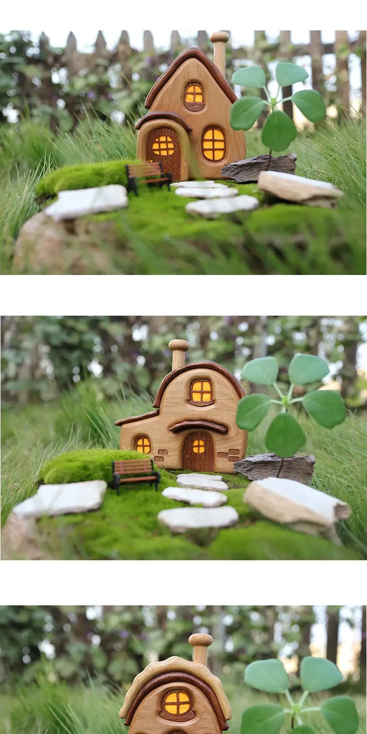 Nordic Style Wooden House Ornaments Miniature Landscape Creative Cute Gifts Home Decor Wooden Building Desktop Decorations
