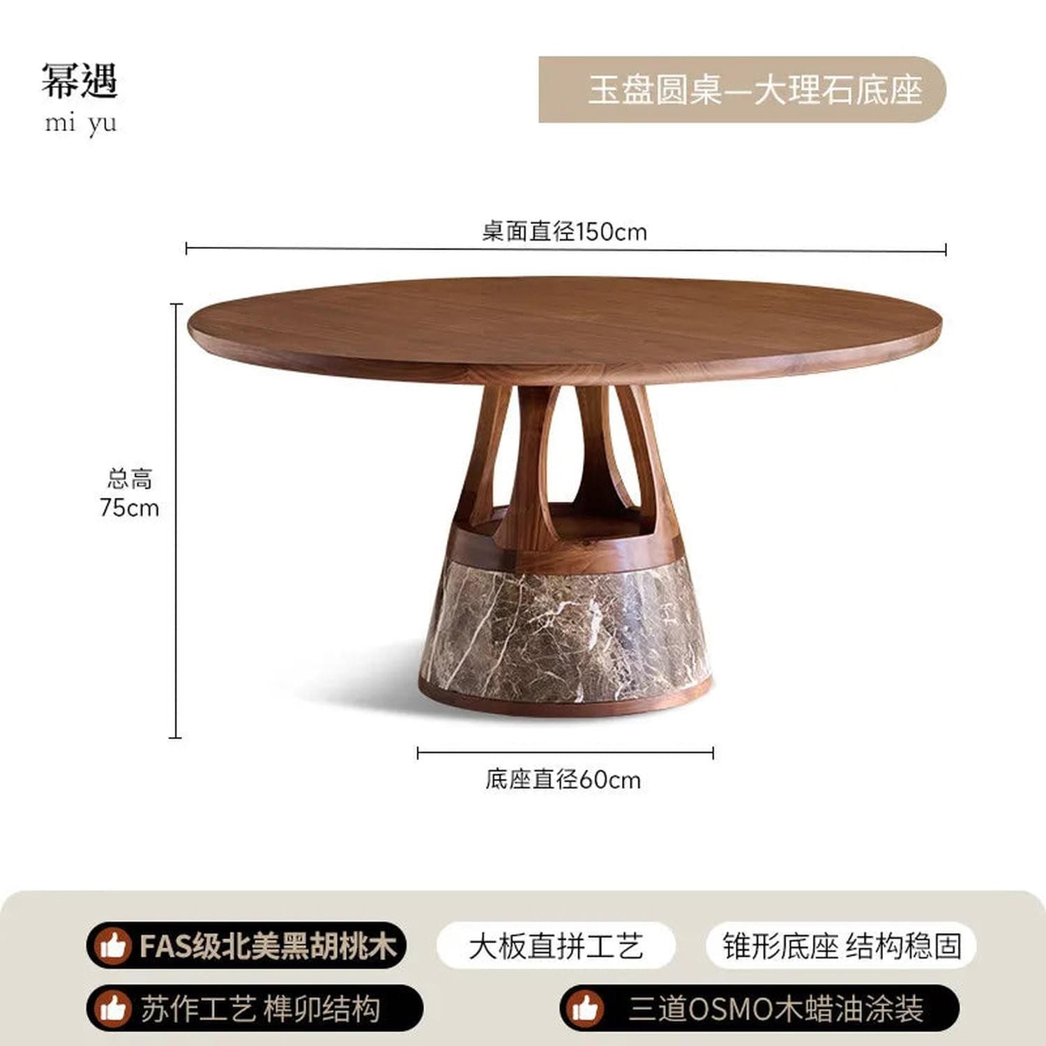 Mid-Century Round Dining Table — Solid Wood, Seats 4
