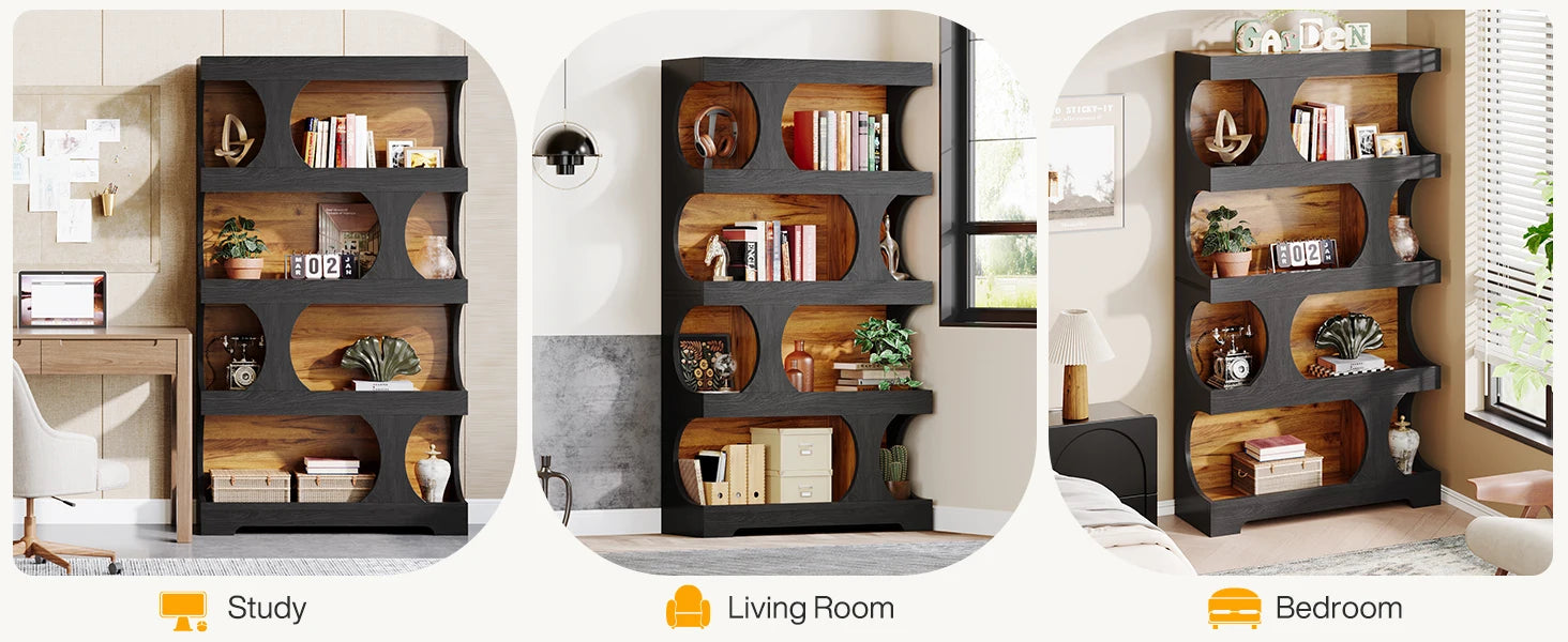 Tribesigns 71" Tall Bookcase, 4-Tier S-Shaped Bookshelf, Wood Decorative Storage Shelving, Modern Freestanding Display Shelves