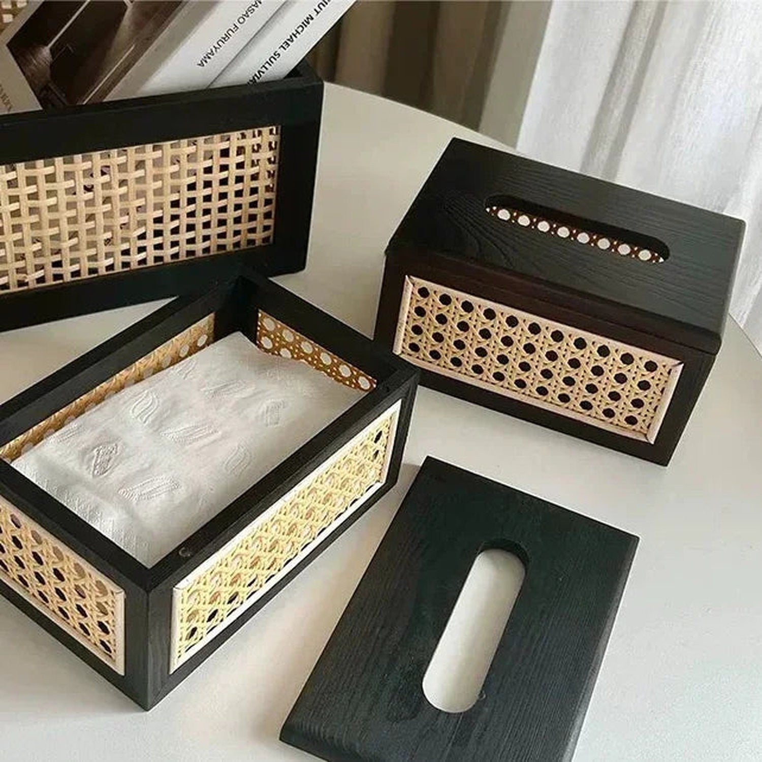Rattan & Wood Tissue Box