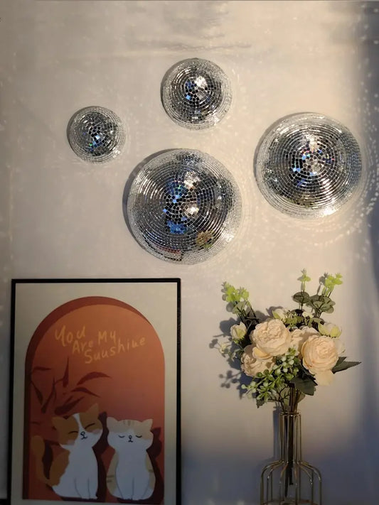 Disco Ball Mirror Wall Decor — Metallic Semicircle Reflective Wall Art