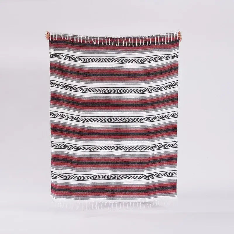 Mexican Hand-Woven Striped Blanket — Cotton Throw for Beach, Sofa, Picnic & Travel