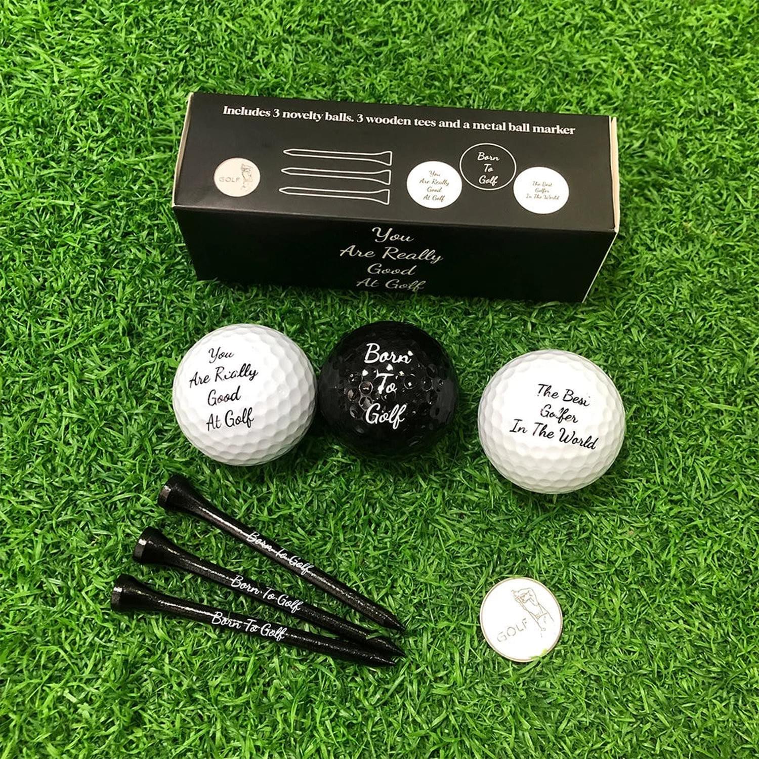 Novelty Golf Gift Set for Men — Balls, Tees & Ball Marker