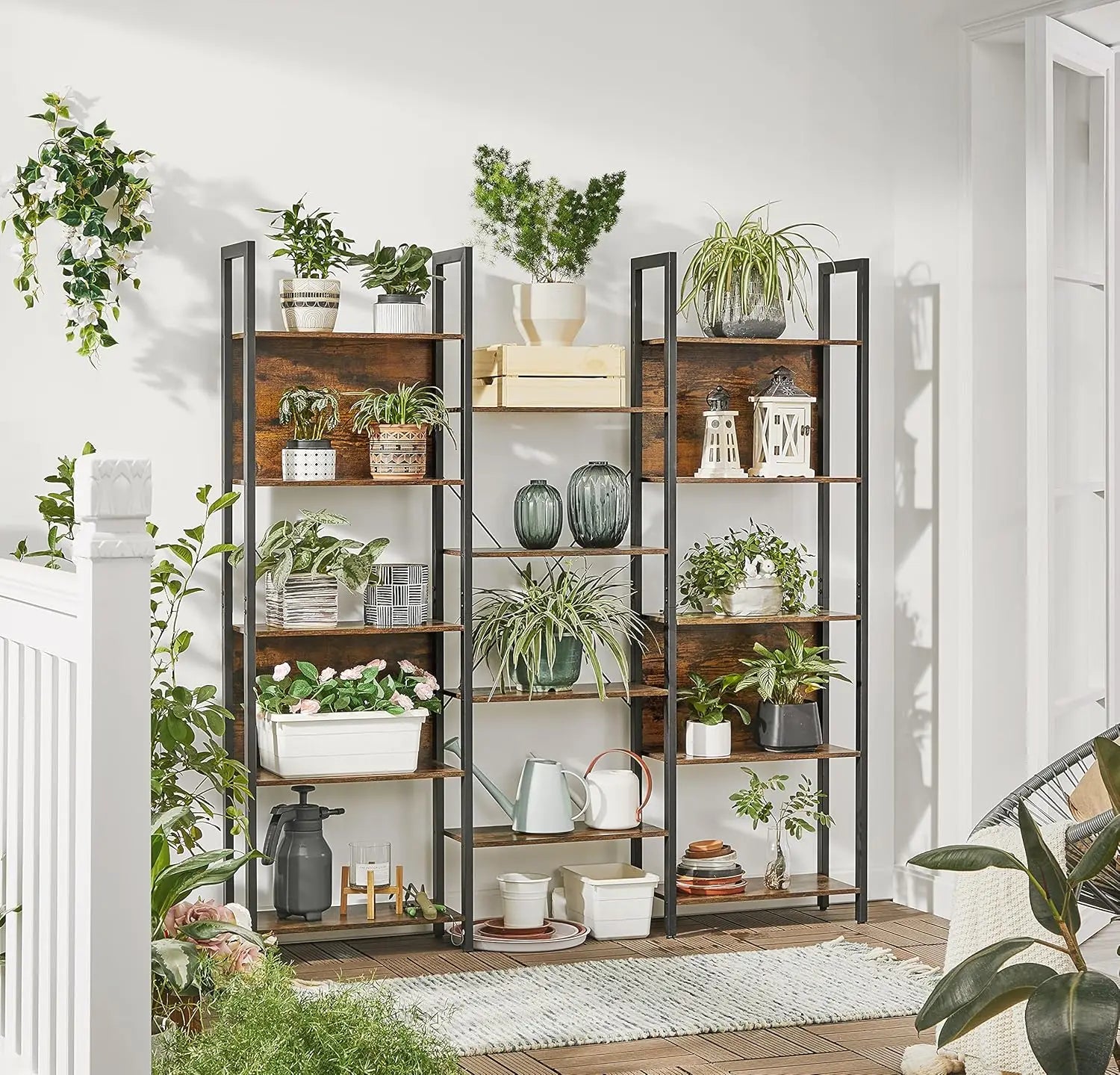 VASAGLE Bookshelf, 14 Shelves, Metal Rack for living room Study office Industrial Design