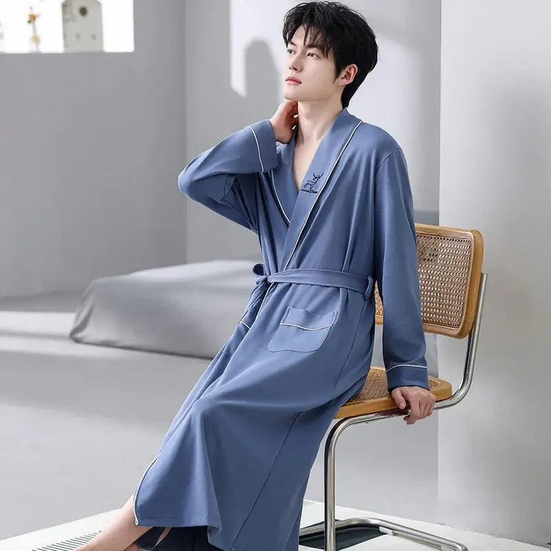 His Moment to Unwind — 100% Cotton Kimono Bathrobe for Men