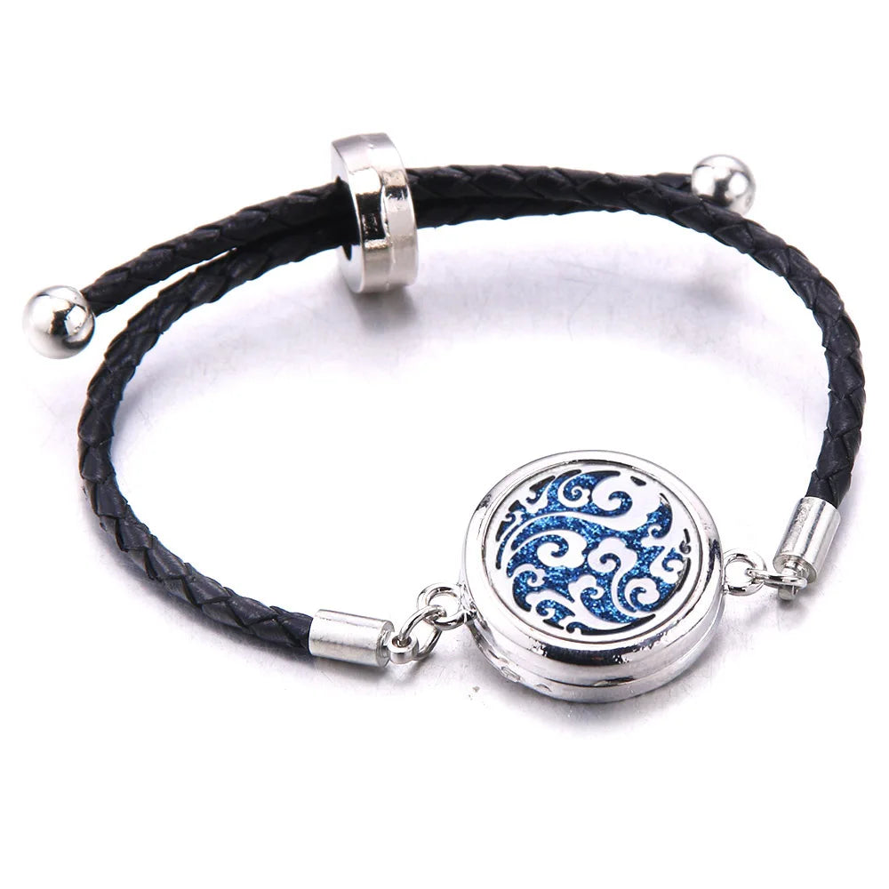 The Scent Locket — Aromatherapy Essential Oil Diffuser Bracelet in Black Leather & Stainless Steel