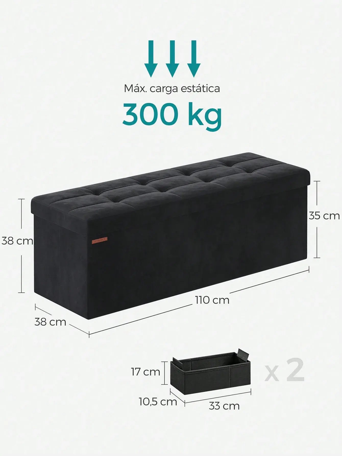 SONGMICS Foldable Storage Ottoman Bench — 110 cm Velvet Cube with 131L Storage