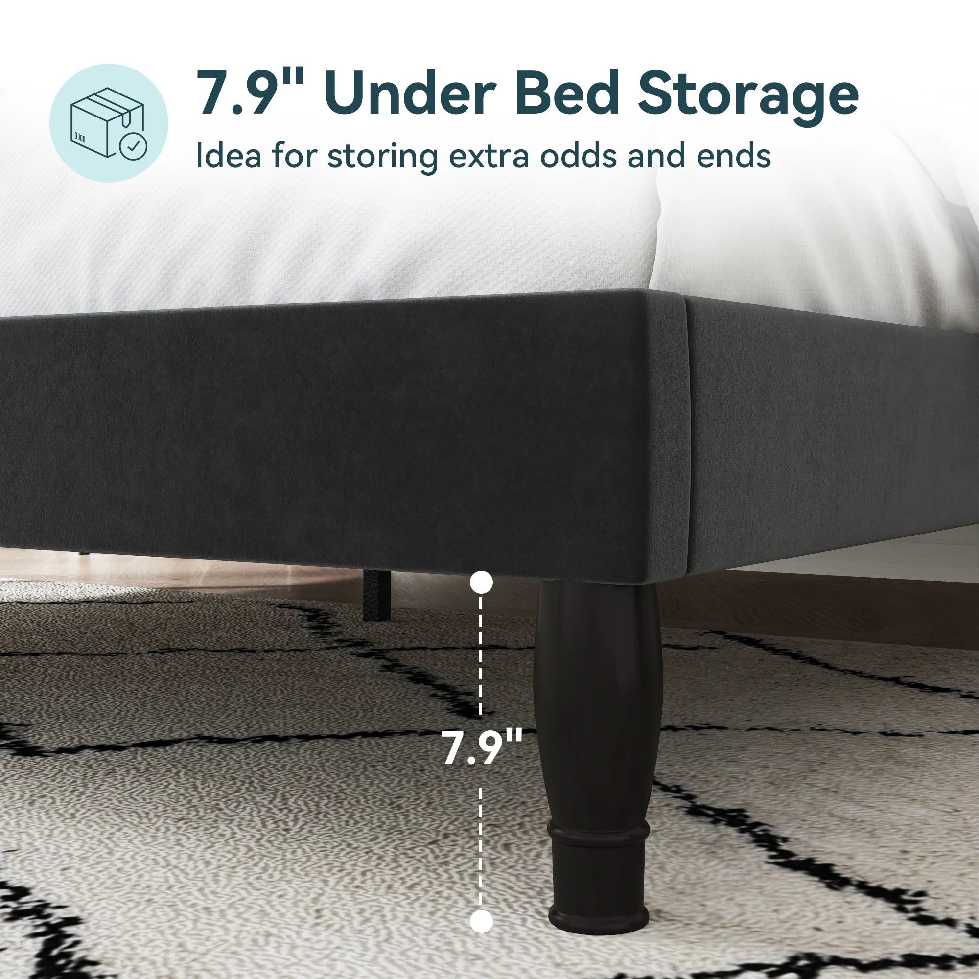 Velvet Platform Bed Frame with Adjustable Tiara Headboard — Diamond Tufted, Full/Queen/King Jonine&