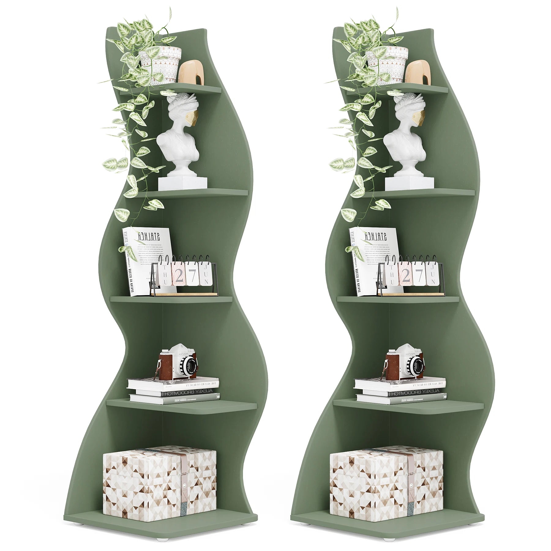 Tribesigns Corner Shelf, Modern 5-Tier Wall Corner Bookshelf, Stylish Corner Small Bookcase Storage Rack Plant Stand