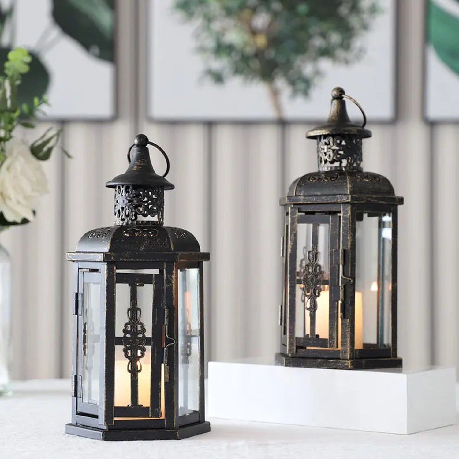 Moody & Minimal — Black Iron Hanging Candle Lantern