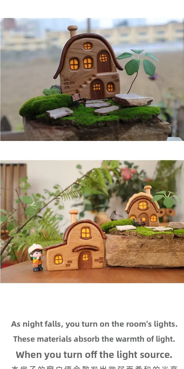 Nordic Style Wooden House Ornaments Miniature Landscape Creative Cute Gifts Home Decor Wooden Building Desktop Decorations