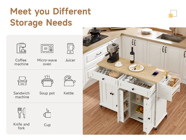 The Kitchen That Moves With You — 60" Rolling Island Cart with Power Outlet