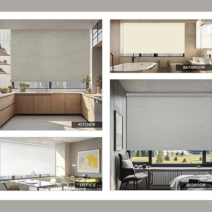 North American Market Texture 100% Blackout Fabric Timing Function Via App Phone To Control Electric Roller Shades For Bedroom Jonine’s Corner