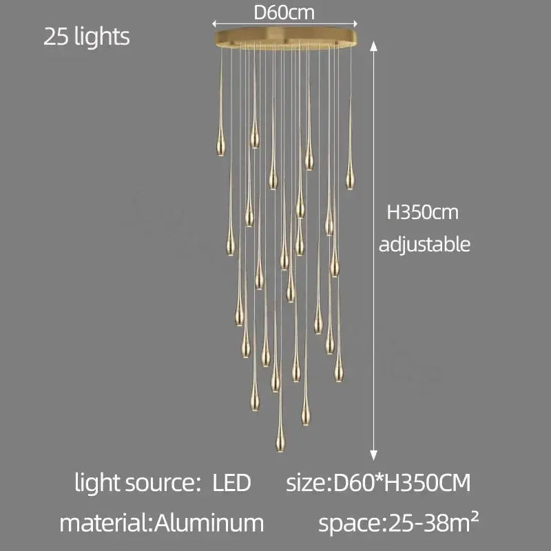 Golden Branch Staircase Chandelier — Multi-Light Pendant for Duplex & Statement Spaces Jonine&