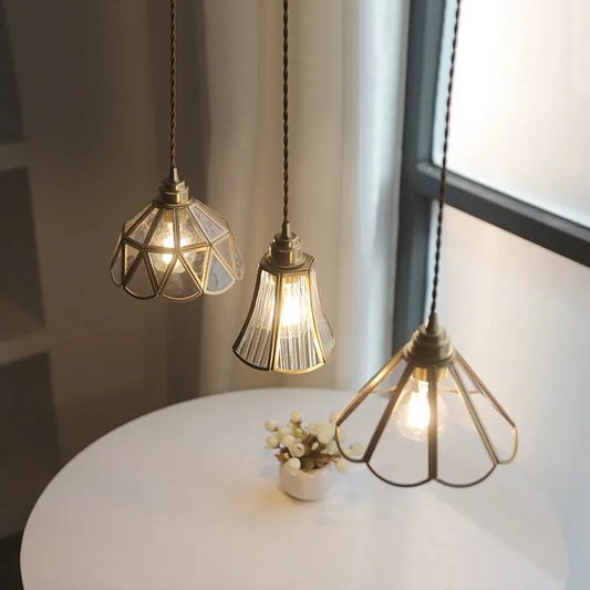 Retro Brass Glass Pendant Light