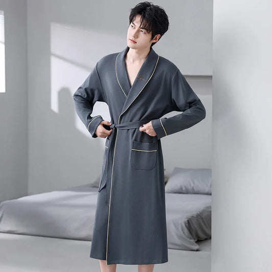 His Moment to Unwind — 100% Cotton Kimono Bathrobe for Men