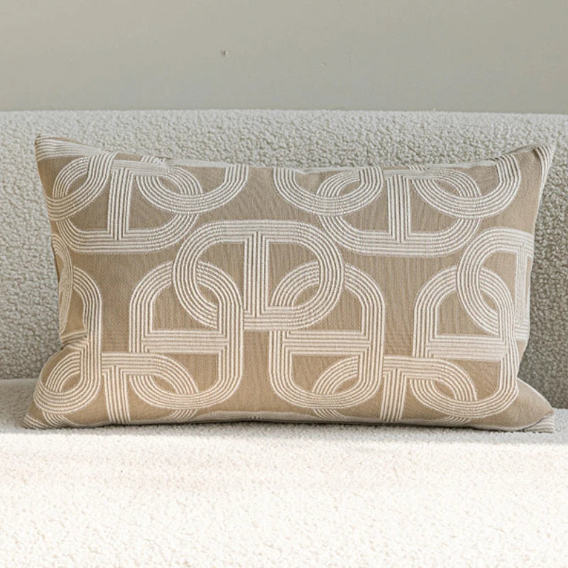 French Cream Jacquard Lumbar Pillow Cover — Embroidered Cushion Cover 12×20in