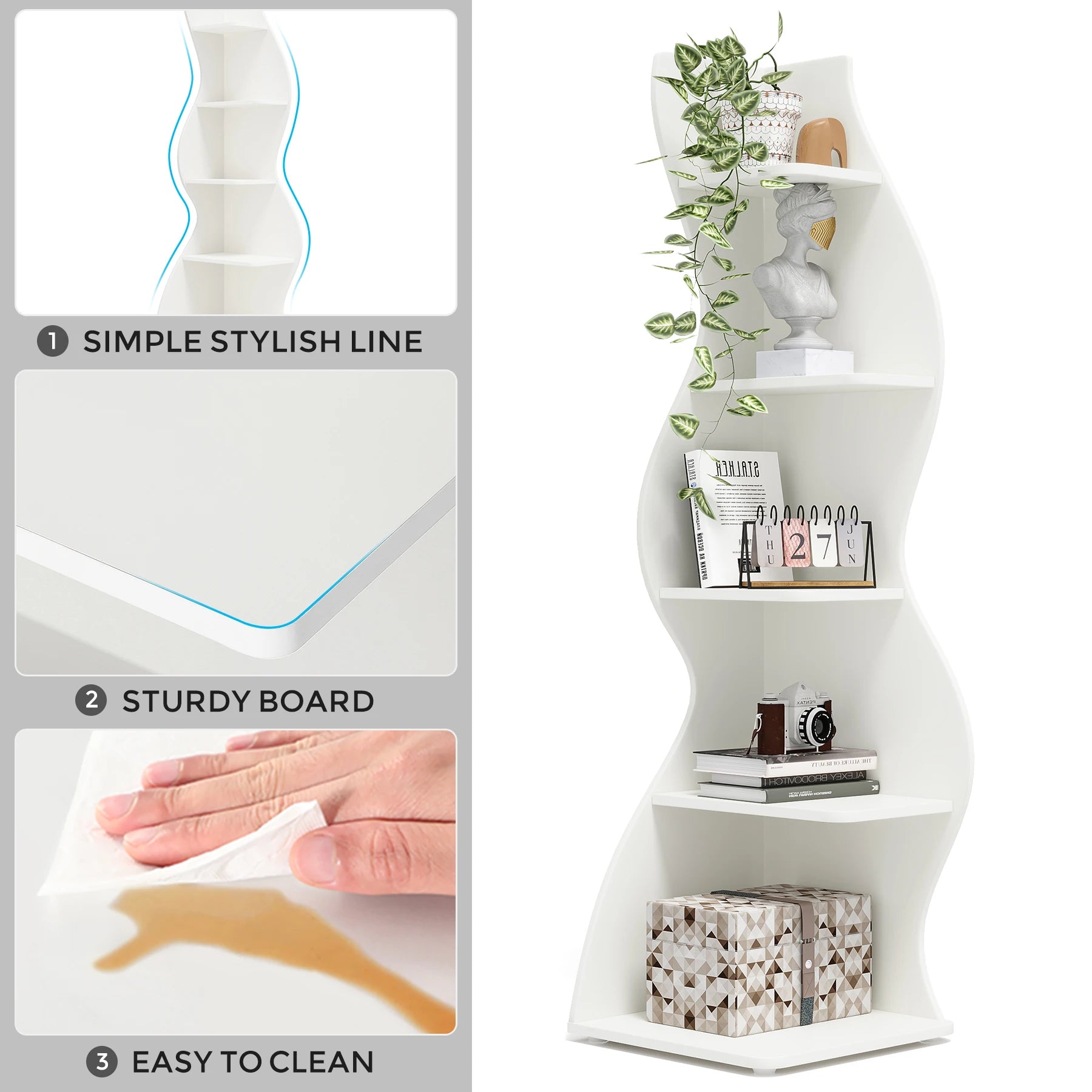 Tribesigns Corner Shelf, Modern 5-Tier Wall Corner Bookshelf, Stylish Corner Small Bookcase Storage Rack Plant Stand