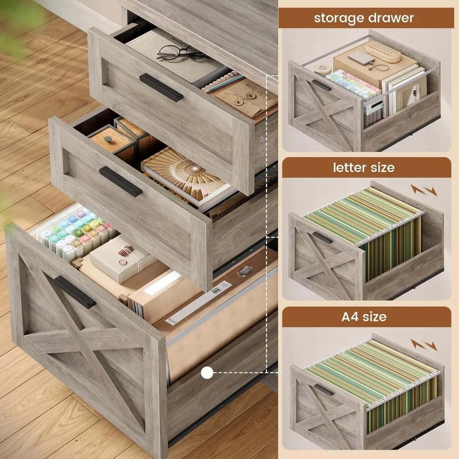 Farmhouse 67" L-Shaped Desk with 3 Drawers & Storage Shelves