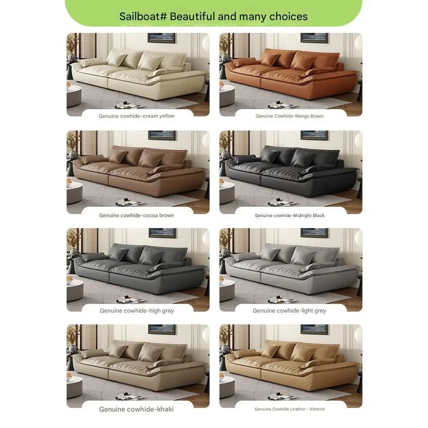 Luxury Genuine Leather Sofa — Designer Modular Living Room Seating