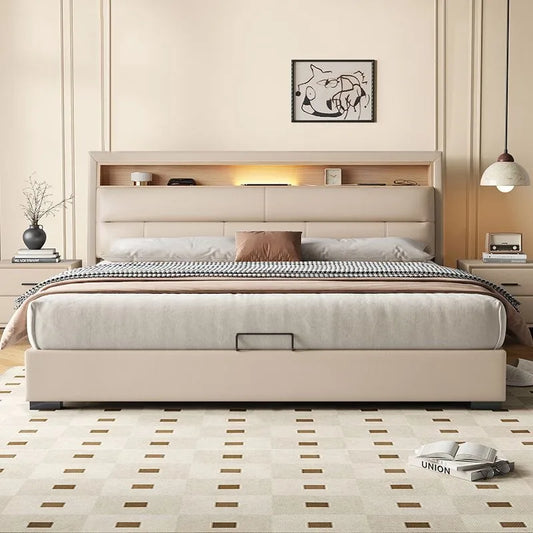 Luxury Multifunctional Bed Frame with Storage Headboard