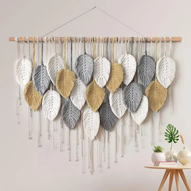 The Boho Wall — Macrame Leaf & Feather Tapestry