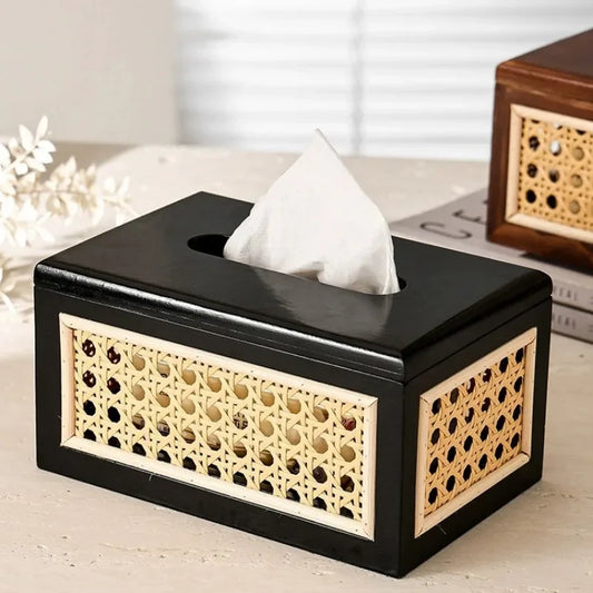 Rattan & Wood Tissue Box