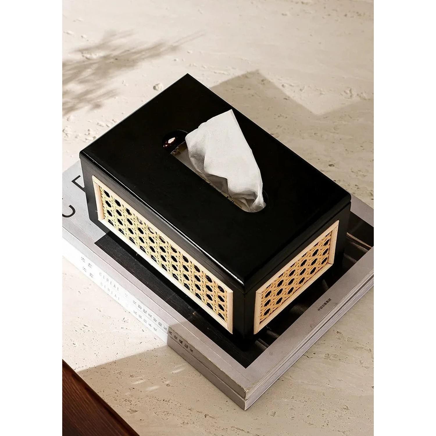 Rattan & Wood Tissue Box Jonine’s Corner
