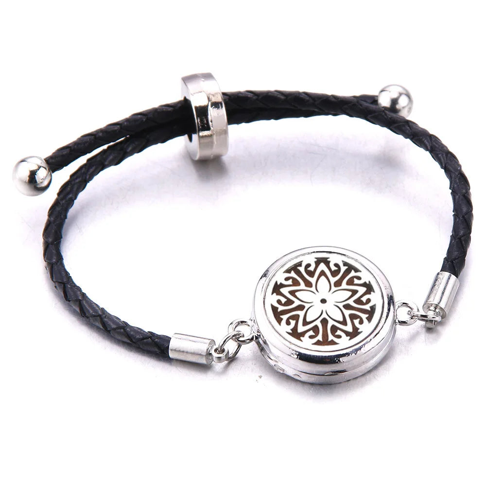 The Scent Locket — Aromatherapy Essential Oil Diffuser Bracelet in Black Leather & Stainless Steel