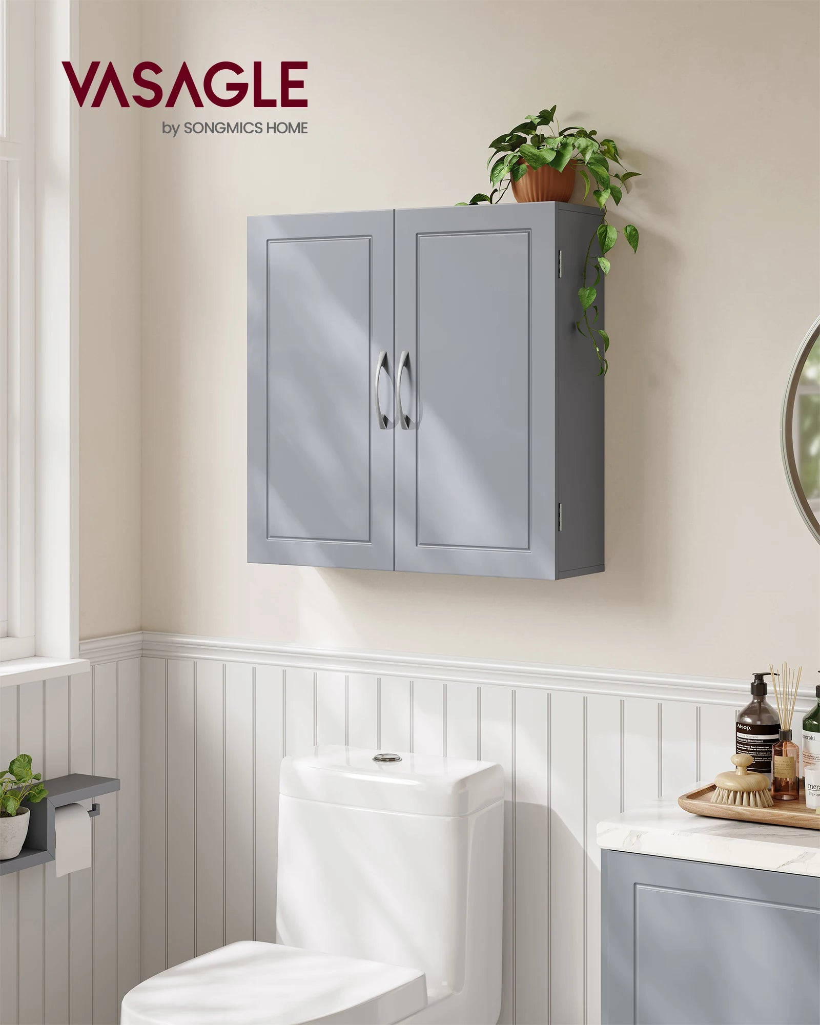 VASAGLE Bathroom Wall Cabinet — Wall-Mounted Storage with Adjustable Shelves