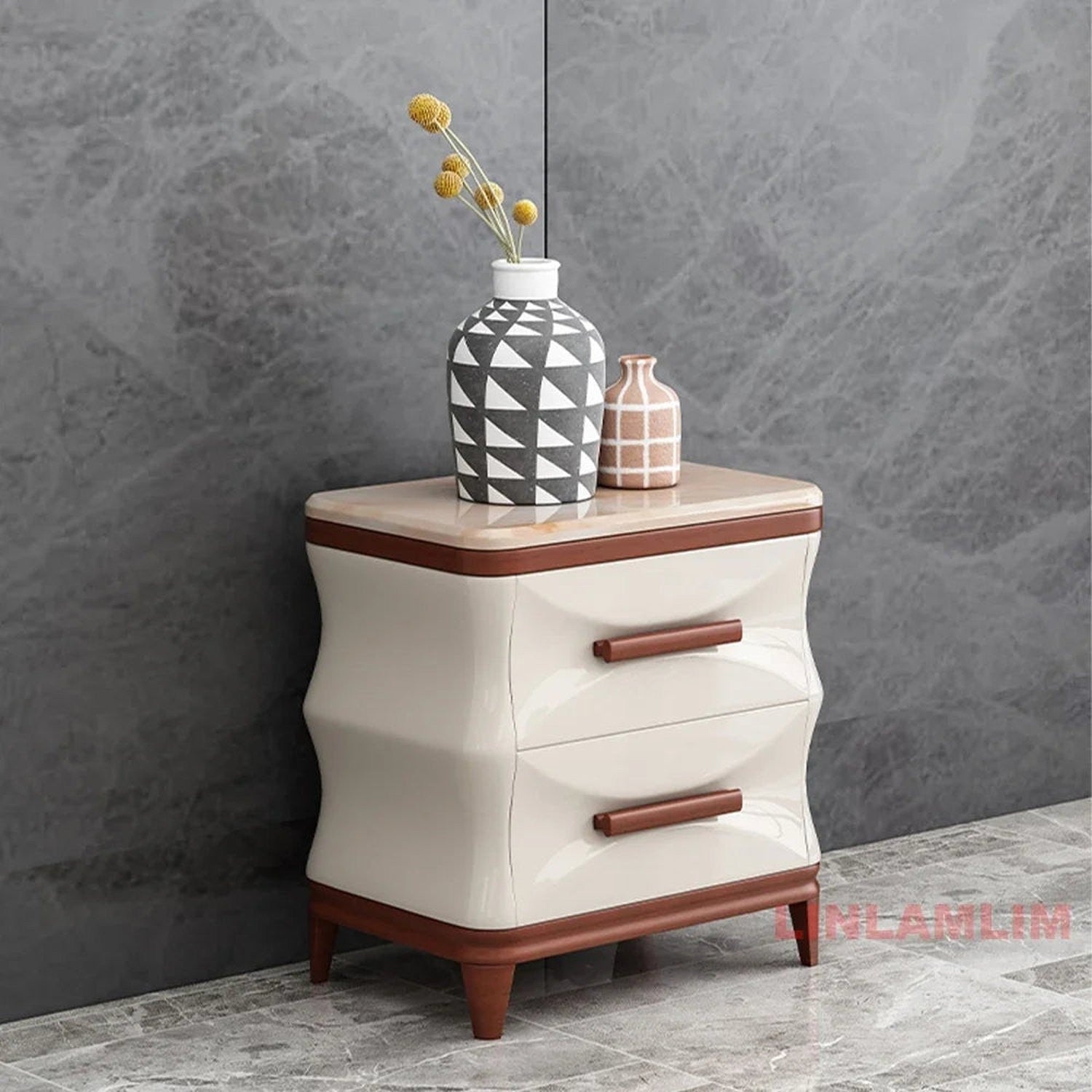 Marble & Wood Living Room Furniture Set — Coffee Table, TV Stand & Side Cabinets