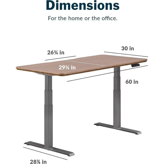 60x30 Dual Motor Electric Desk, Adjustable Height, Memory Presets, T-Leg Design, Walnut Finish for Home Office