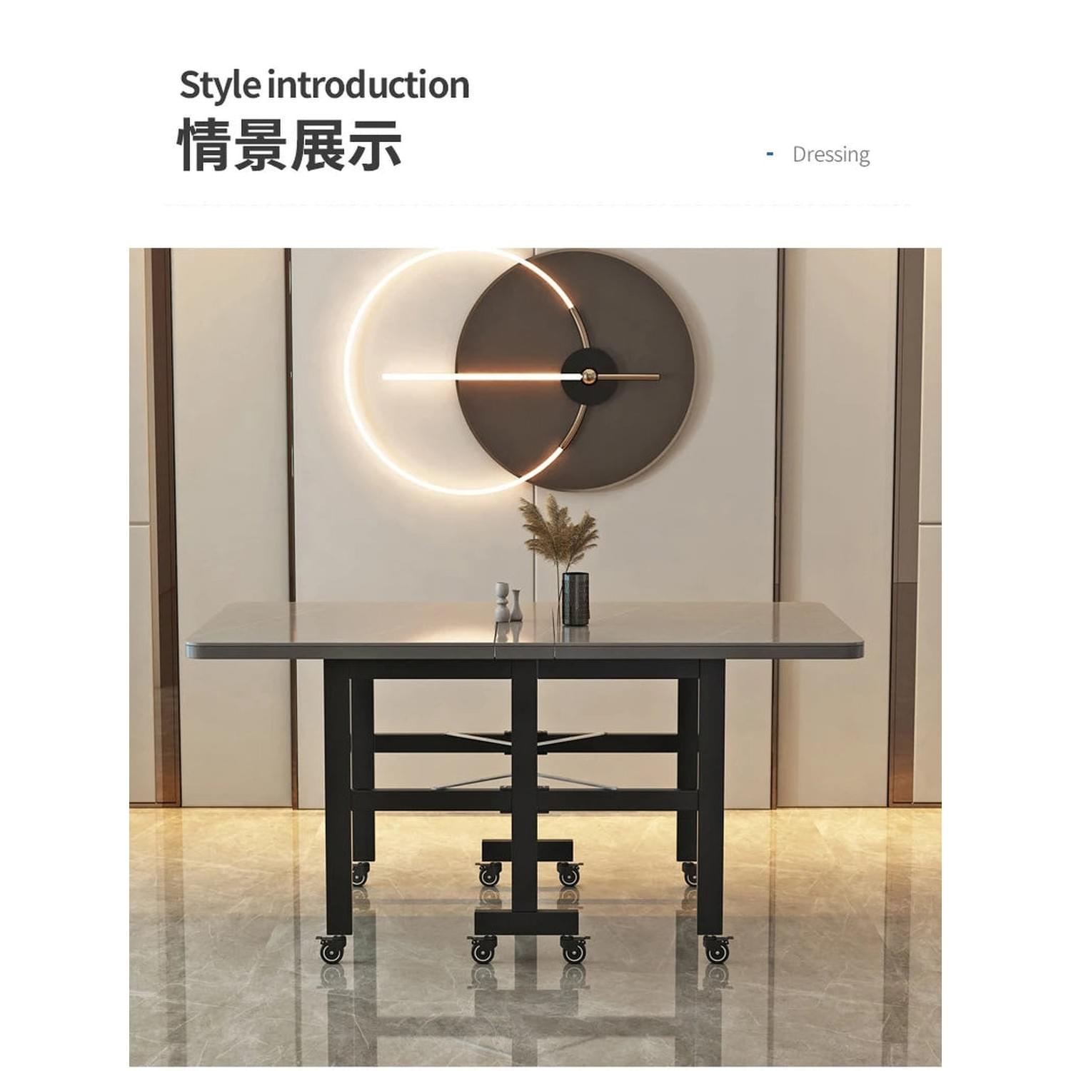 Extendable Dark Luxury Dining Table — Space-Saving with Casters