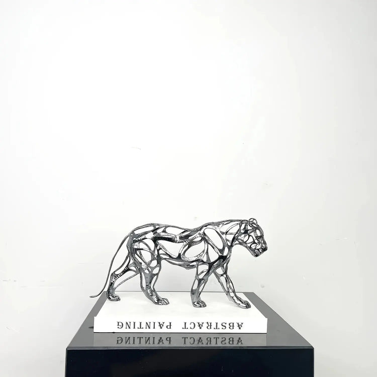 Hollow Metal Leopard Sculpture — Gold & Silver Decorative Figurine Jonine’s Corner