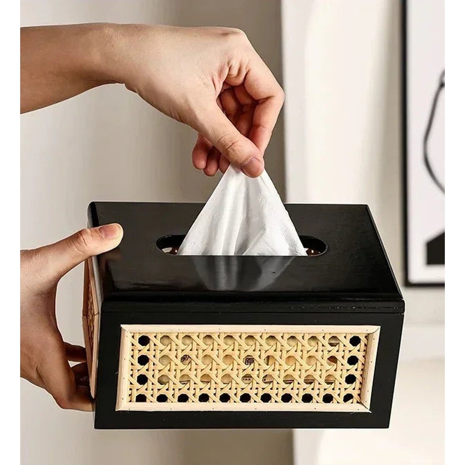 Rattan & Wood Tissue Box
