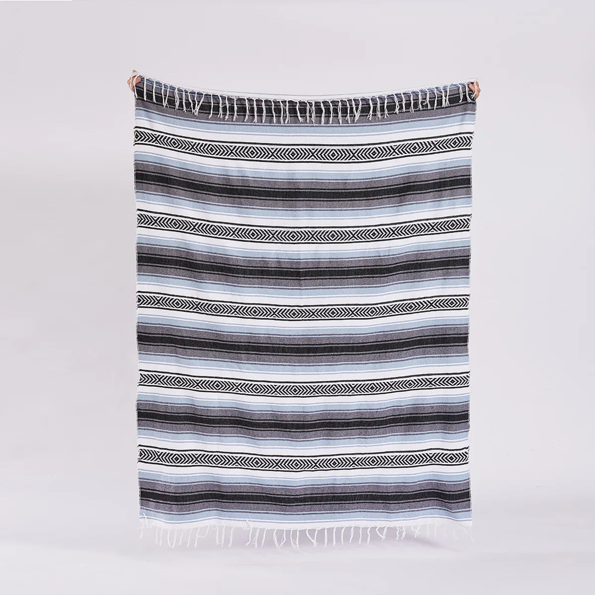 Mexican Handwoven Throw Blanket — Striped Tassel, 130×170cm