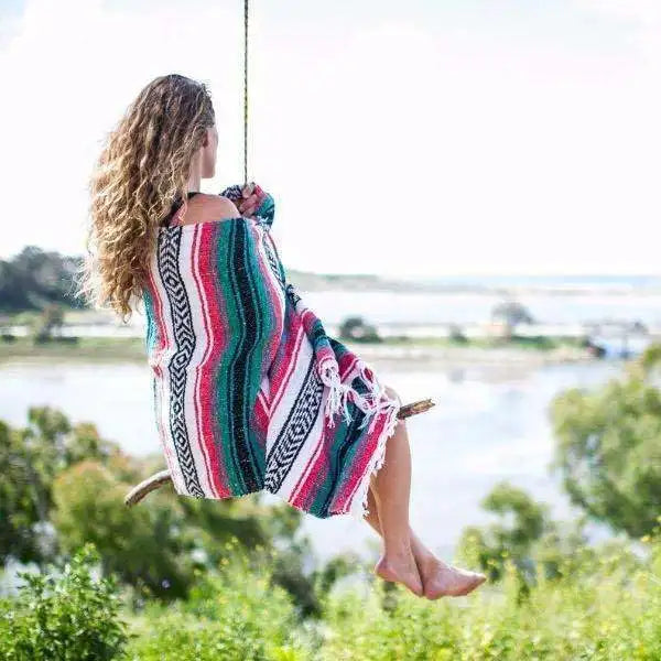 Mexican Handwoven Throw Blanket — Striped Tassel, 130×170cm