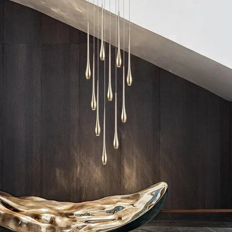 Golden Branch Staircase Chandelier — Multi-Light Pendant for Duplex & Statement Spaces Jonine&