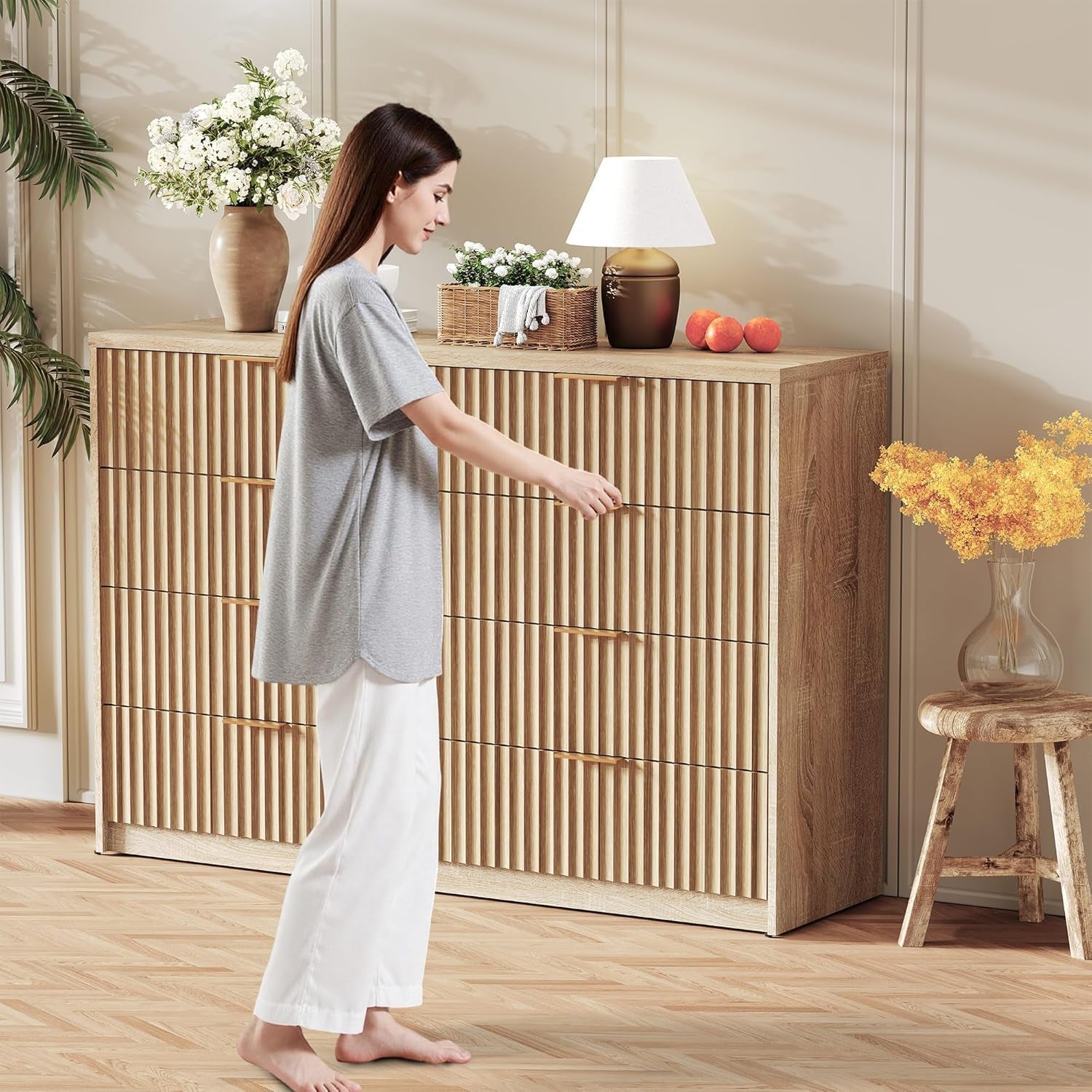 8-Drawer Grooved Dresser — Modern Bedroom Storage