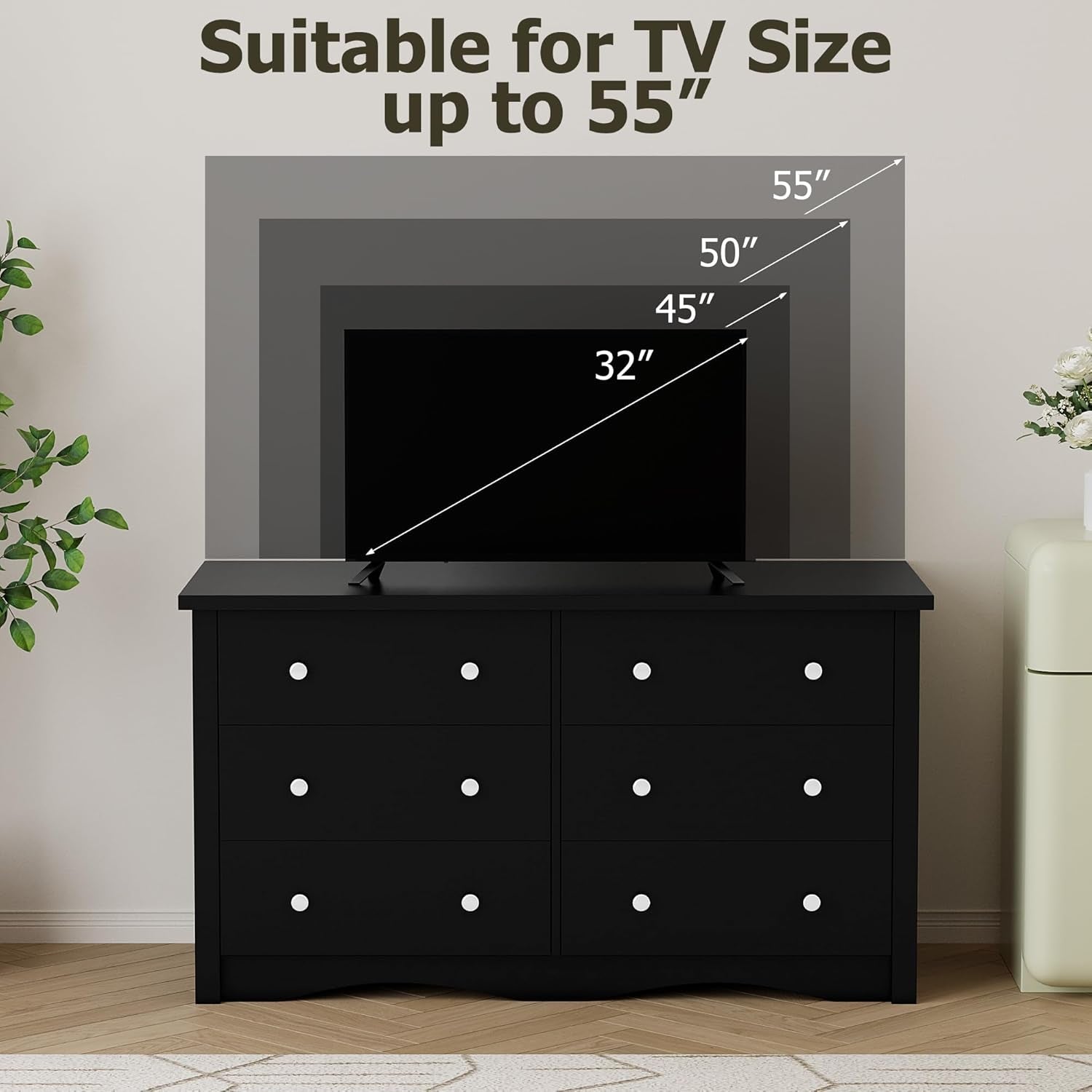 Black 6-Drawer Premium Dresser with Wide Display Top