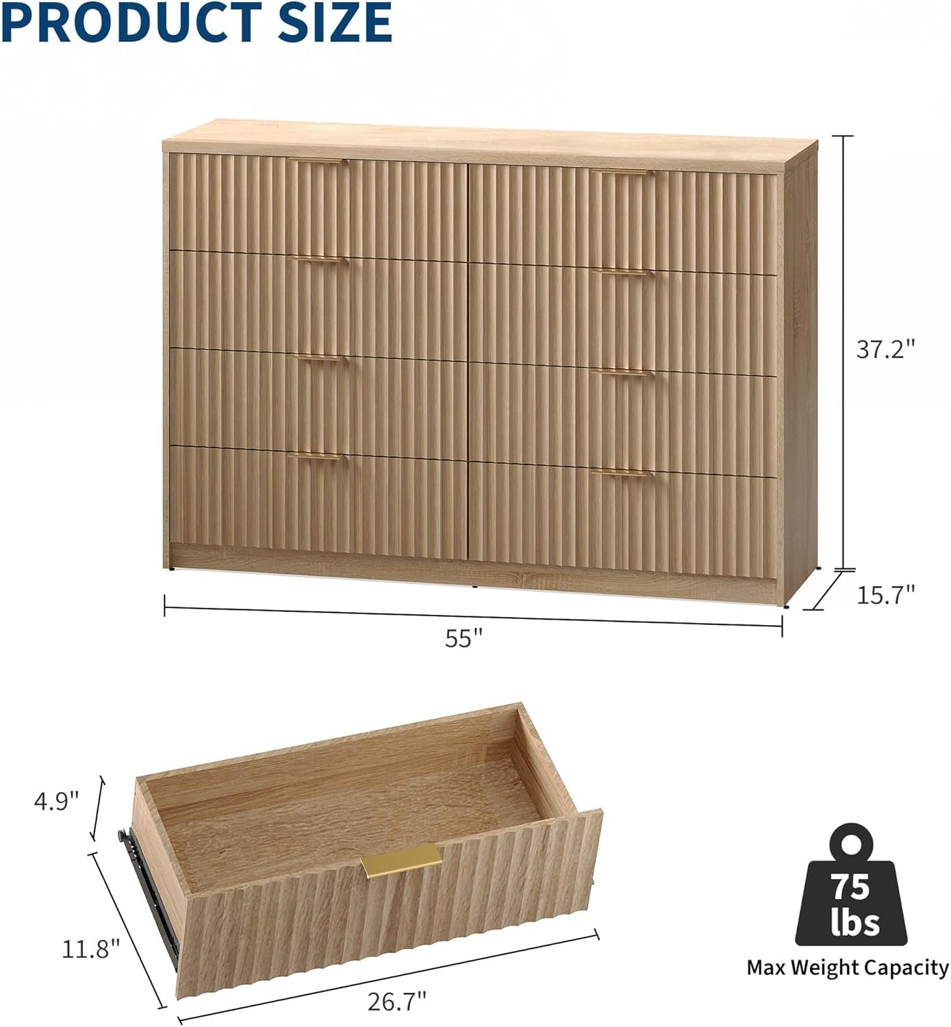 8-Drawer Grooved Dresser — Modern Bedroom Storage