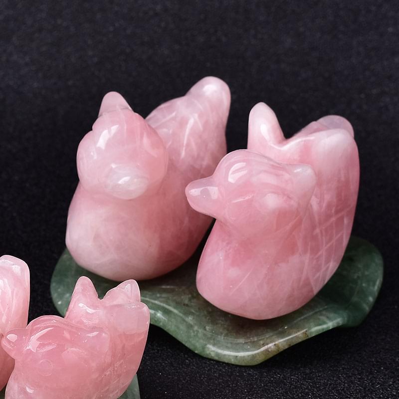 Rose Quartz Mandarin Duck Figurine with Lotus Leaf (1 Set)