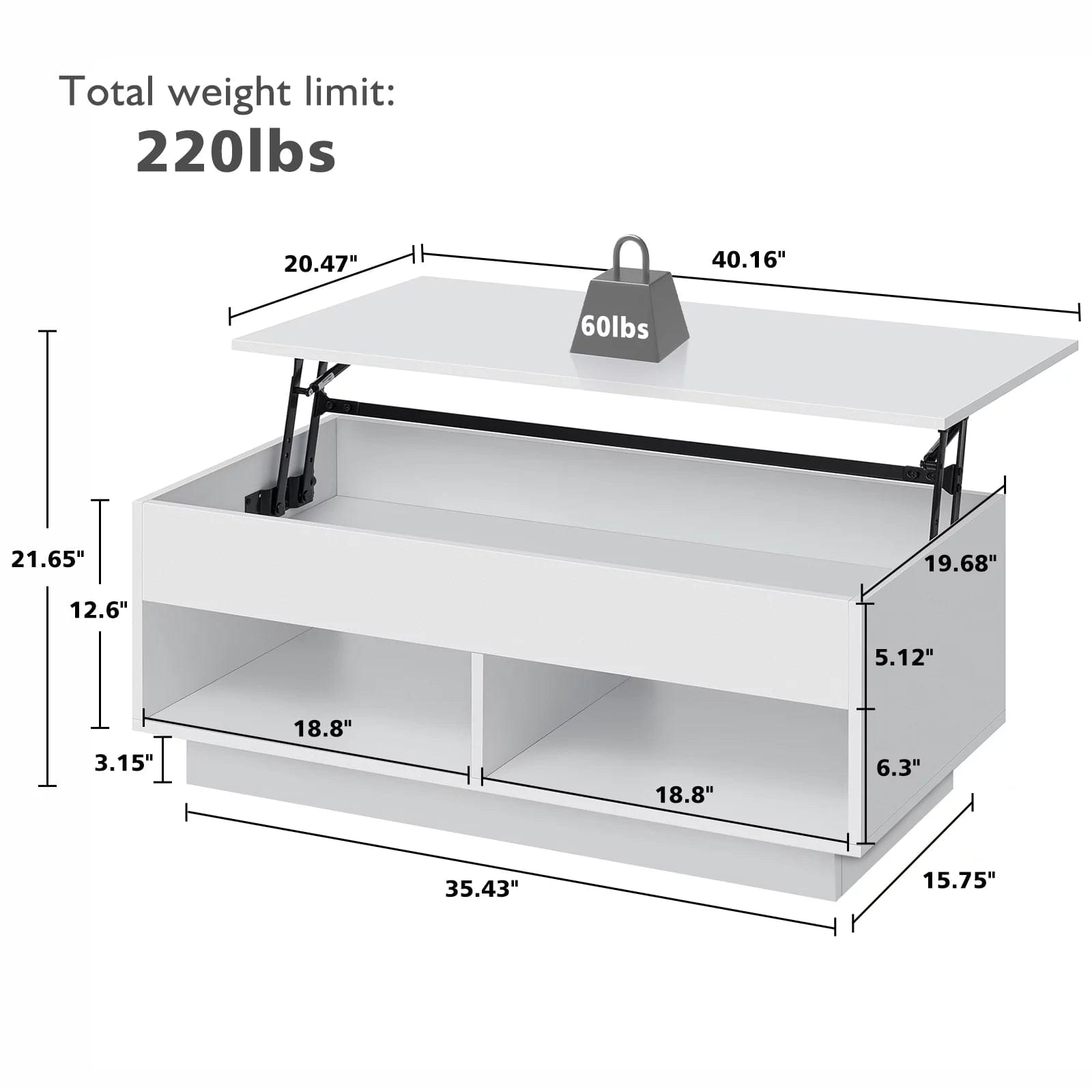 Light Up the Room — LED Lift Top Coffee Table with Hidden Storage in High Gloss White