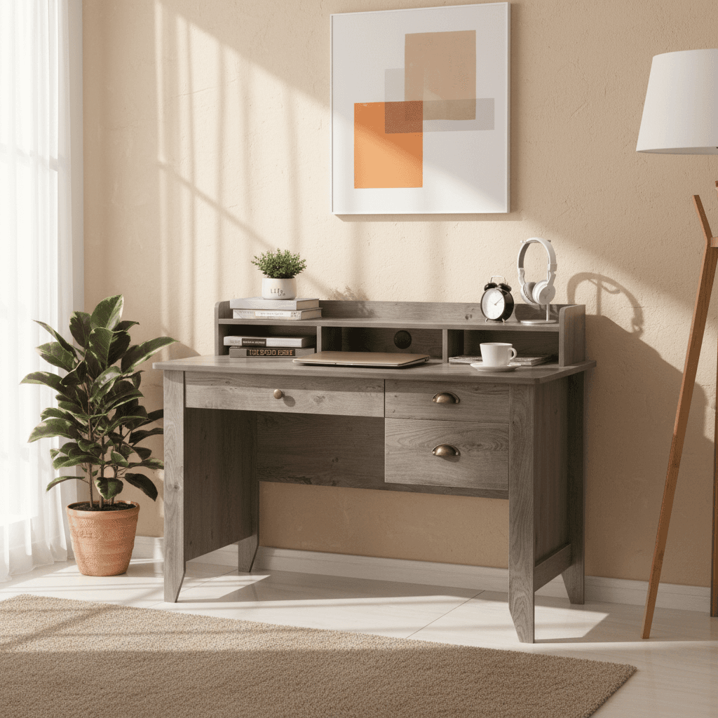 Modern Home Office Desk with Drawer & Storage