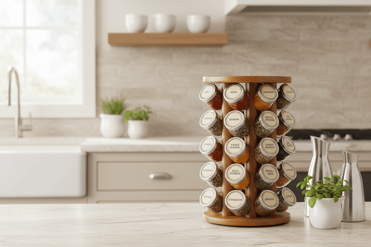 SpinMaster™ Rotating Spice Rack – 18-Piece Countertop Carousel with Spinning Jars
