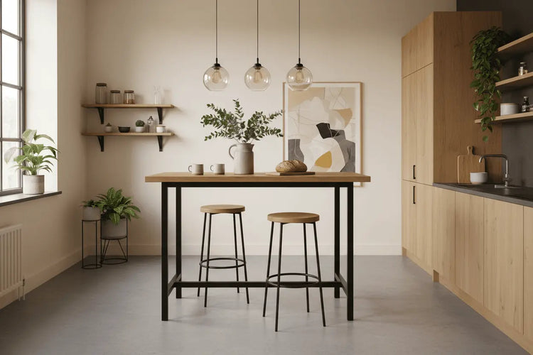Counter-Height Industrial Bar Table – 47" Black Oak, Metal Frame Jonine’s Corner