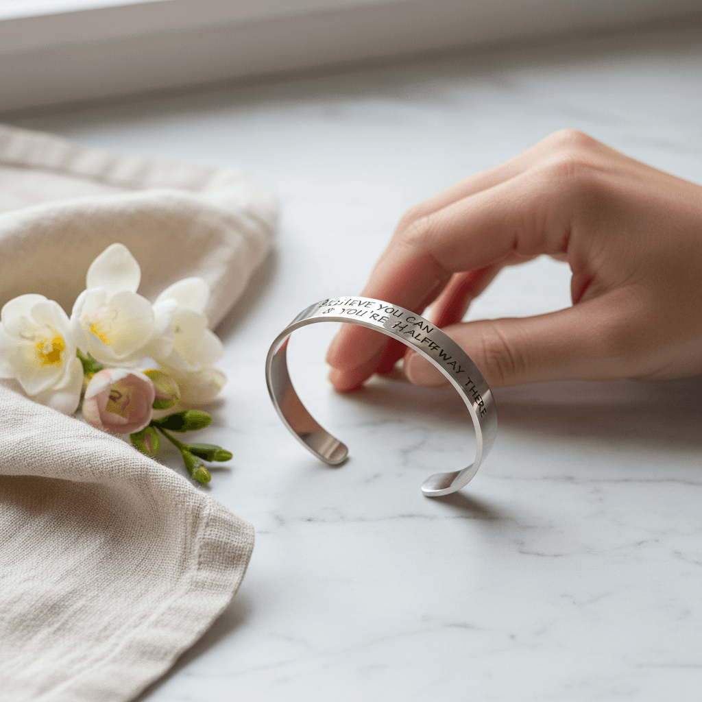Inspirational Cuff Bracelet (Engraved Mantra)