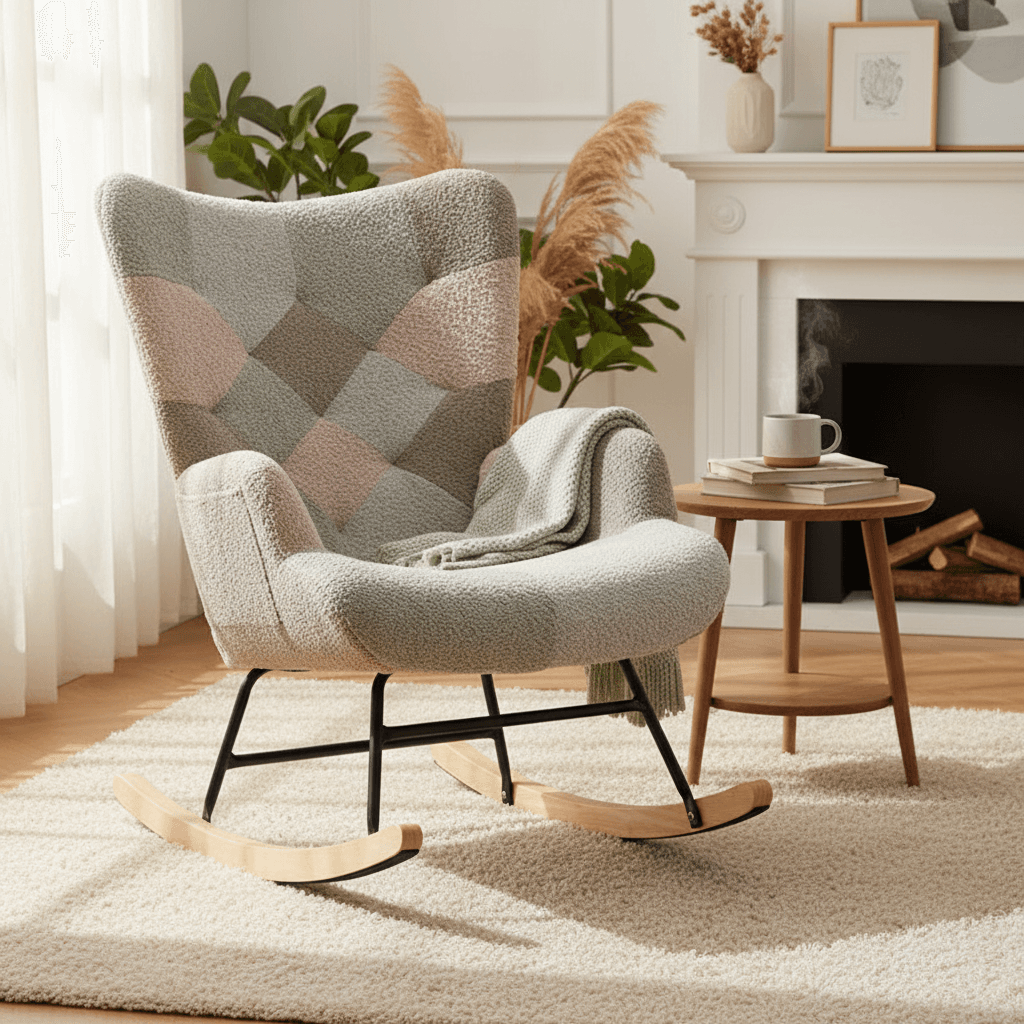 Modern Patchwork Rocking Chair – Macaron Edition