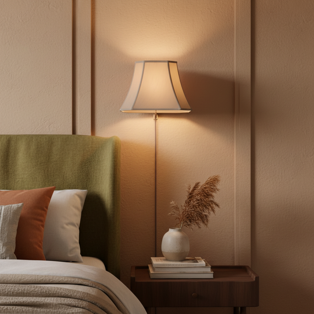 The Floating Shade — 16" Plug-In Wall Sconce in Eggshell